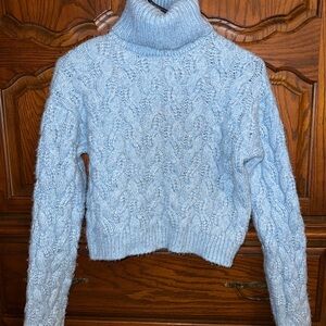 Jessica Simpson Sky Blue Cable Knit Turtleneck Sweater